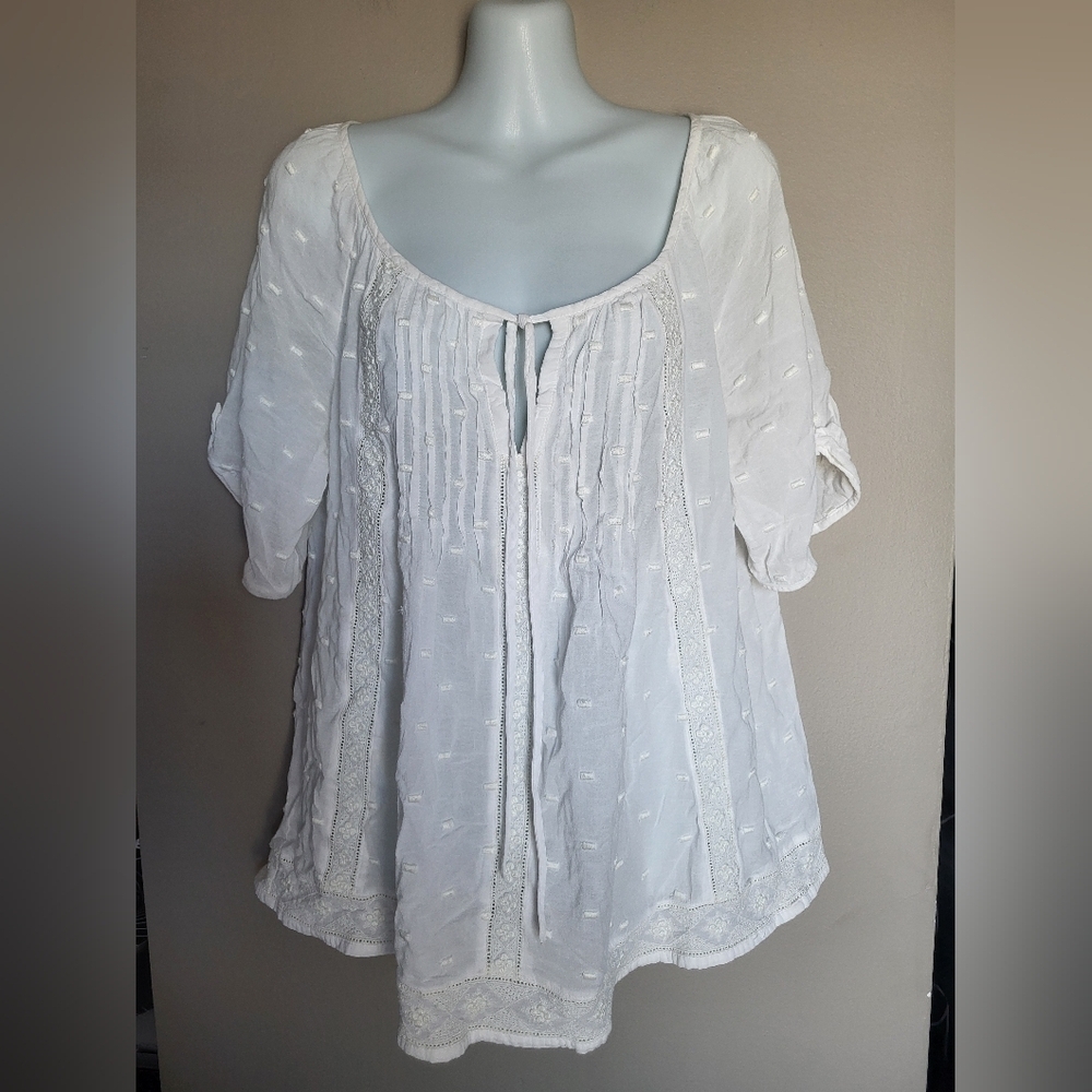 DH3 White Boho Blouse, Size Small